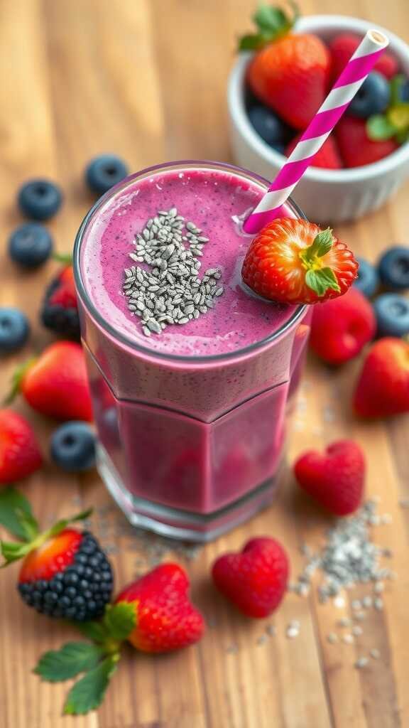 Berry Bliss Protein Smoothie with fresh berries and chia seeds.