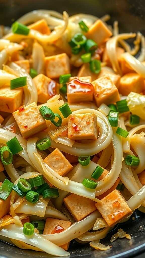 A delicious cabbage stir-fry with tofu and green onions