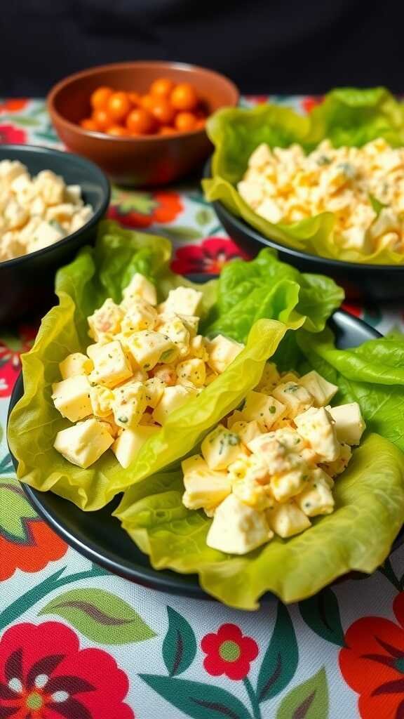 Egg salad wrapped in fresh lettuce leaves