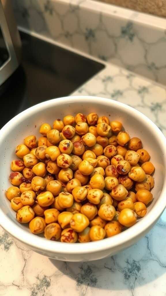 Bowl of roasted chickpeas, golden and crispy