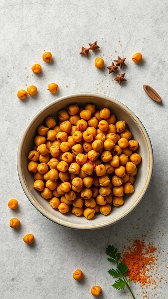 Bowl of roasted chickpeas with spices and herbs