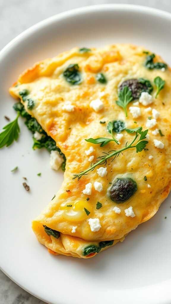 A delicious spinach and feta omelette on a plate