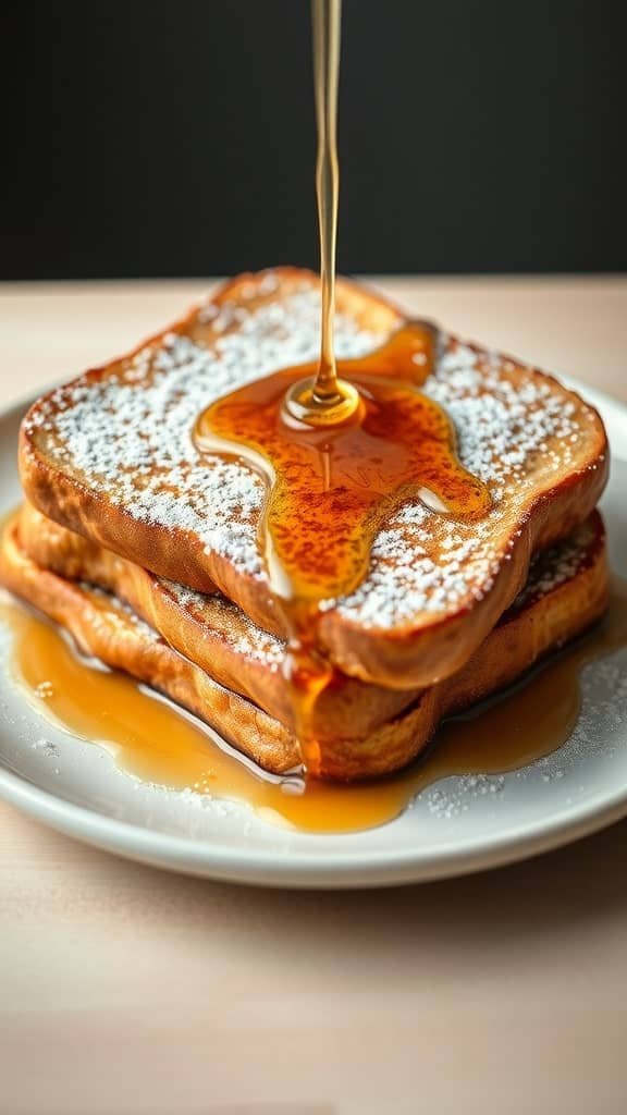 Delicious vegan French toast topped with maple syrup