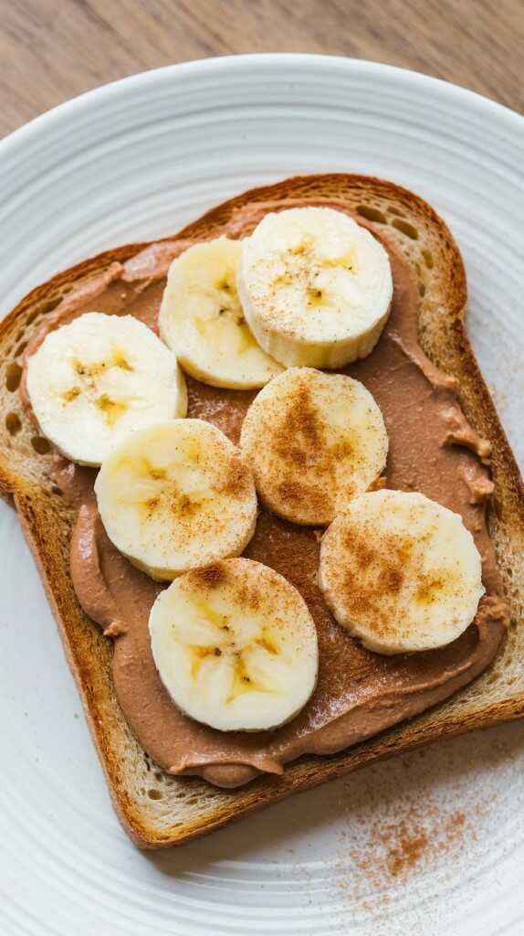 Almond butter and banana toast topped with cinnamon