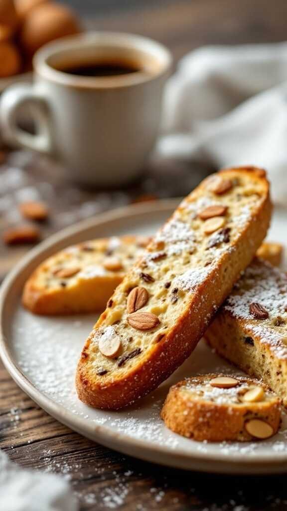 Biscotti with almonds and powdered sugar