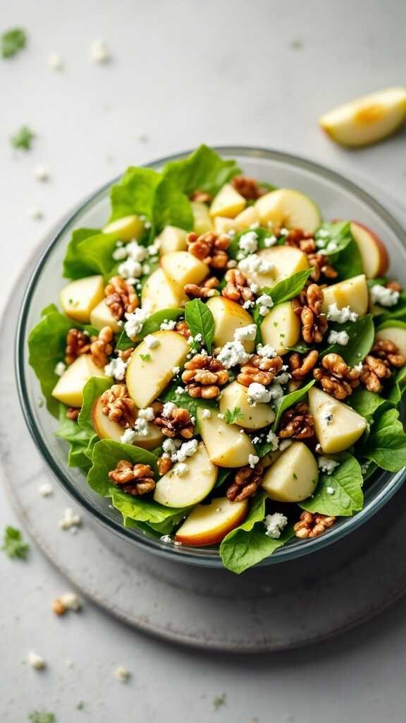 A fresh salad with apples, walnuts, and blue cheese.