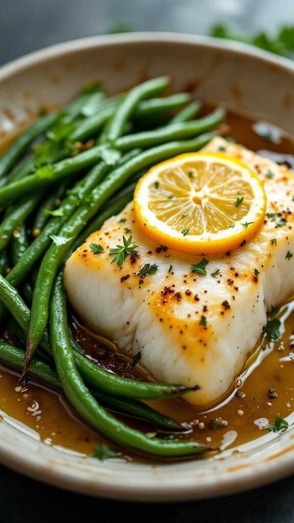 Baked Lemon Garlic Cod with green beans