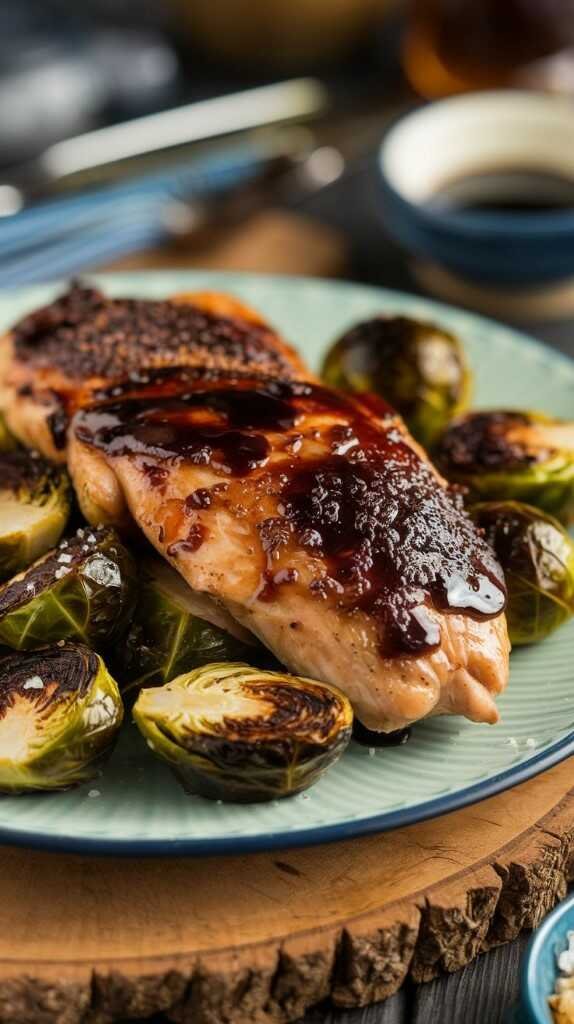 Balsamic chicken served with Brussels sprouts