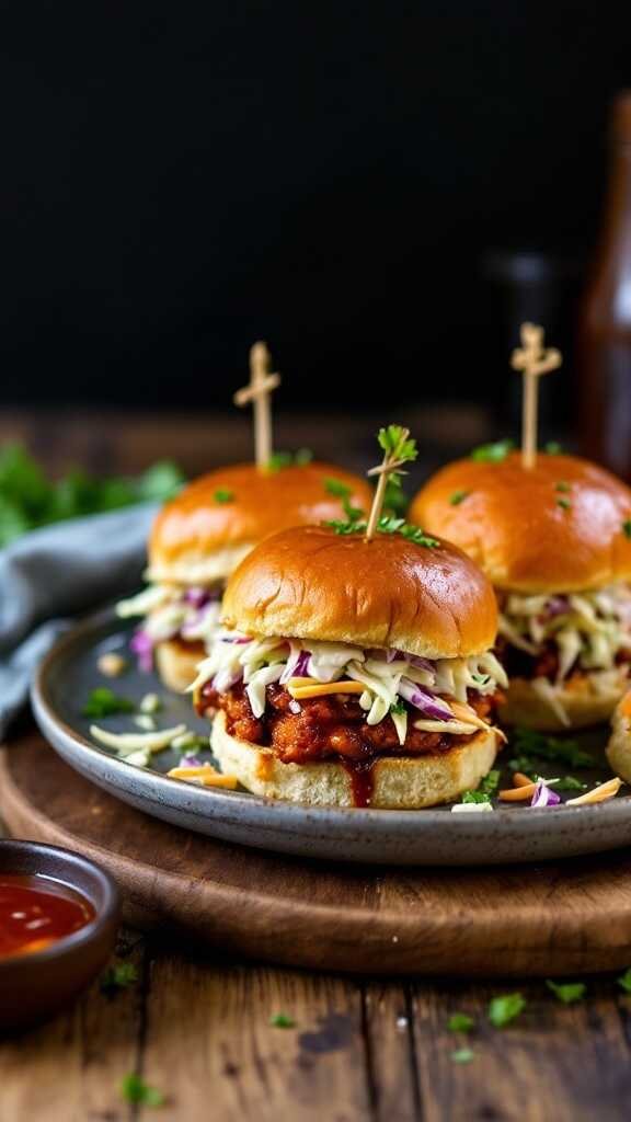 BBQ Jackfruit Sliders on a plate with coleslaw