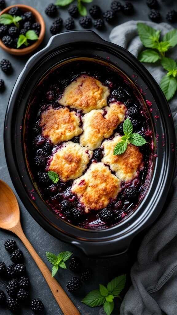 Delicious low carb blackberry cobbler in a slow cooker