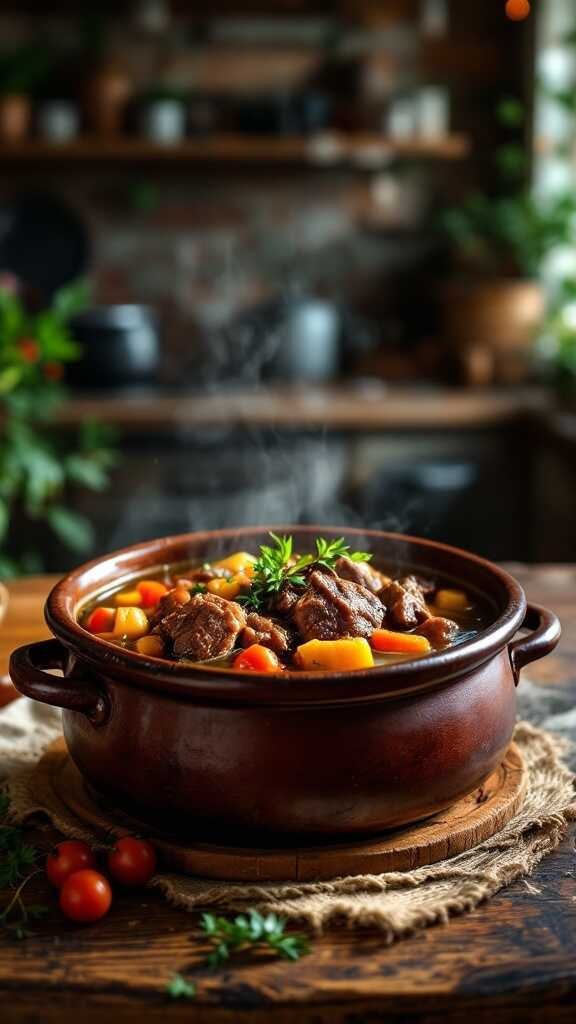 Delicious looking carnivore beef stew in a crockpot