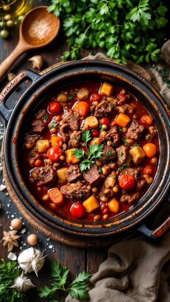 A bowl of Carnivore Goulash featuring tender beef, colorful vegetables, and a rich broth.