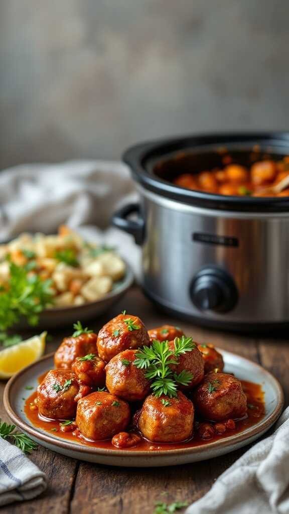 Delicious carnivore meatballs served with marinara sauce.