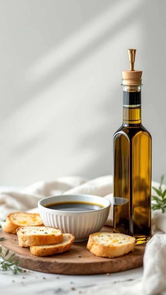 Olive oil and balsamic vinegar with slices of bread for dipping