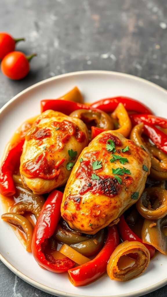 A plate of Chicken Cacciatore with bell peppers