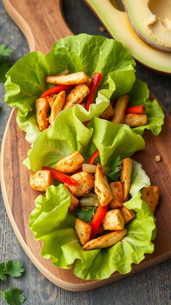 Healthy Chicken Fajita Lettuce Wraps with vegetables