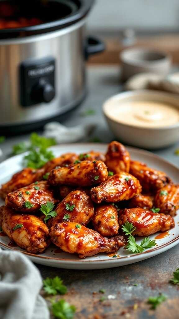 Delicious slow-cooked chicken wings garnished with parsley.