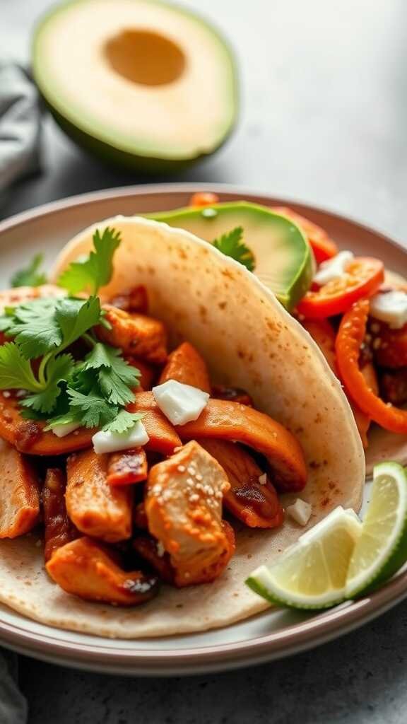 Delicious chili lime chicken tacos with fresh toppings