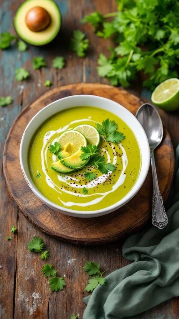 A bowl of curried swede soup garnished with cilantro