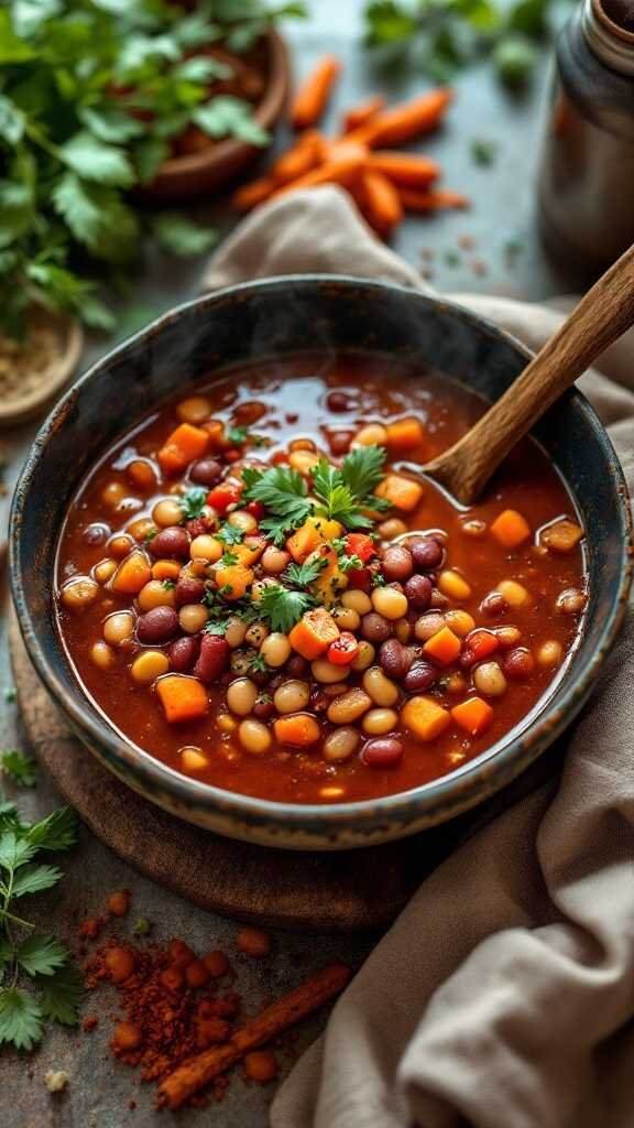 A bowl of chipotle bean soup garnished with cilantro