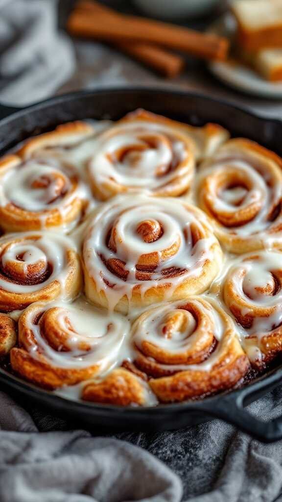 Delicious cinnamon roll breakfast bake topped with icing.