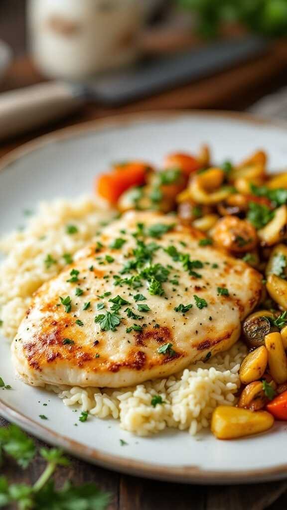 Creamy Garlic Parmesan Chicken served with vegetables