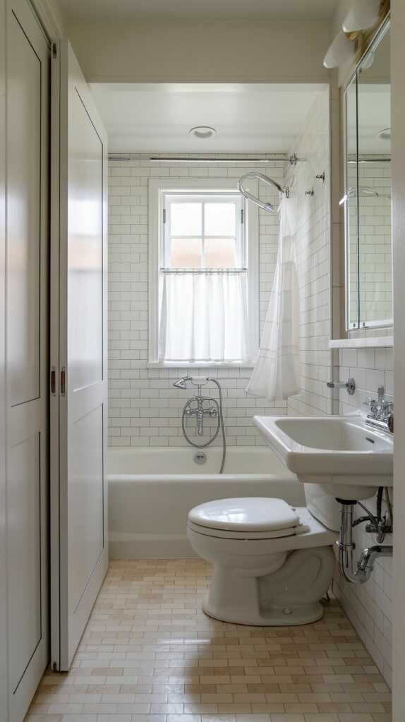 Modern small bathroom with pocket doors