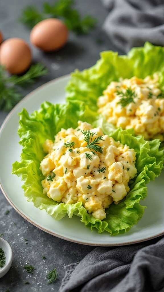 Egg salad lettuce wraps on a plate