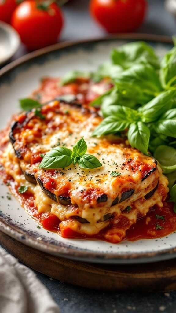 Eggplant Parmesan served with salad