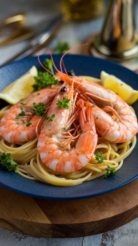 Elegant shrimp scampi with pasta and parsley