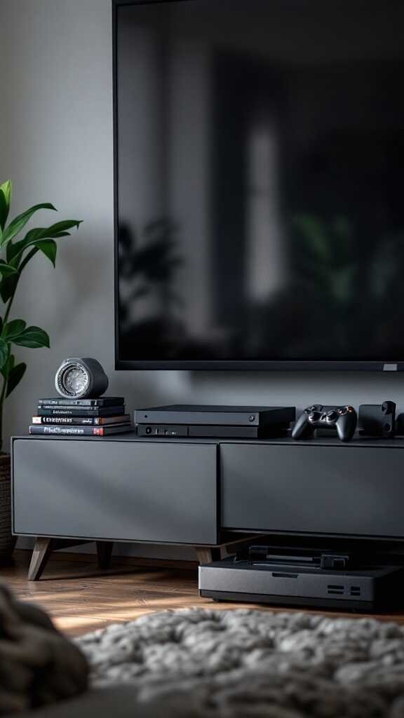 Modern gaming console setup in a stylish bedroom