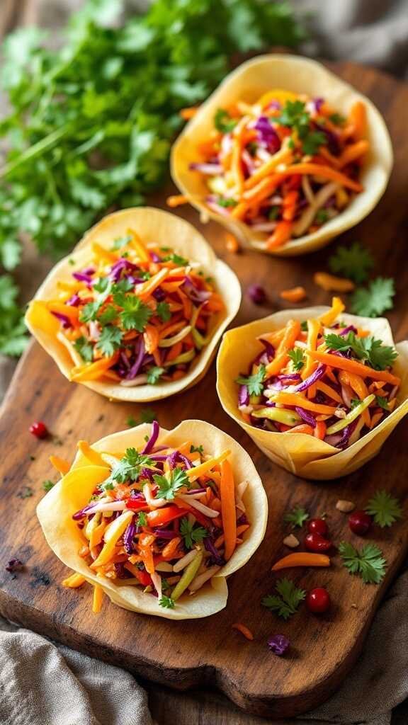 Colorful jicama slaw served in tortilla cups