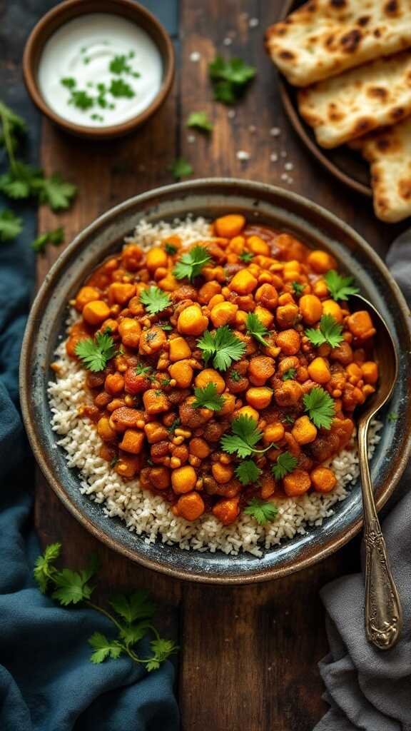 A delicious bowl of Kadia Chole served over rice