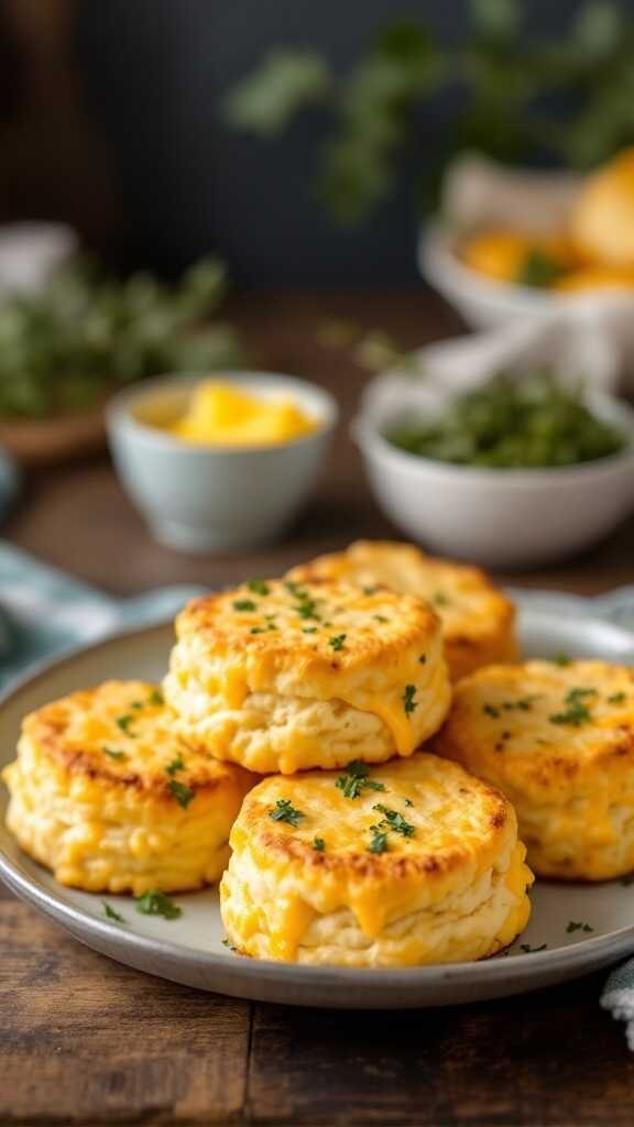 Delicious keto cheddar biscuits on a plate.