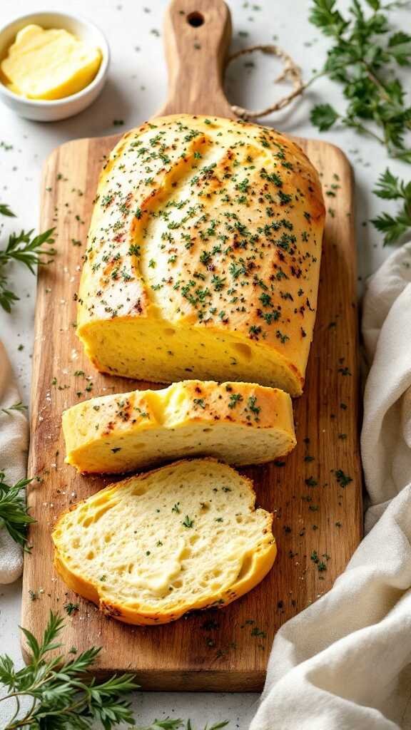 Delicious keto egg bread loaf with fresh herbs