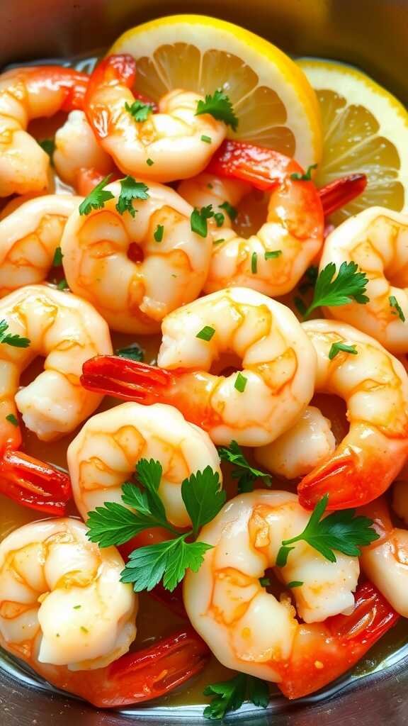 Delicious Lemon Garlic Butter Shrimp with lemon slices and parsley