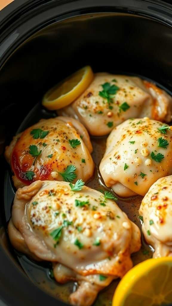 Crockpot Lemon Garlic Chicken Thighs