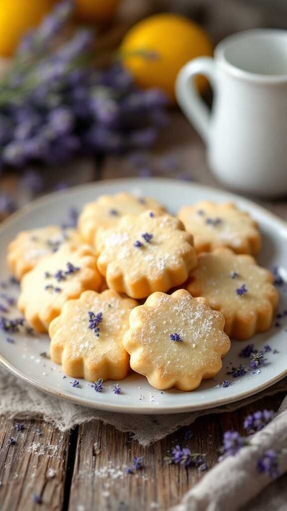 Lemon Lavender Shortbread cookies on a plate