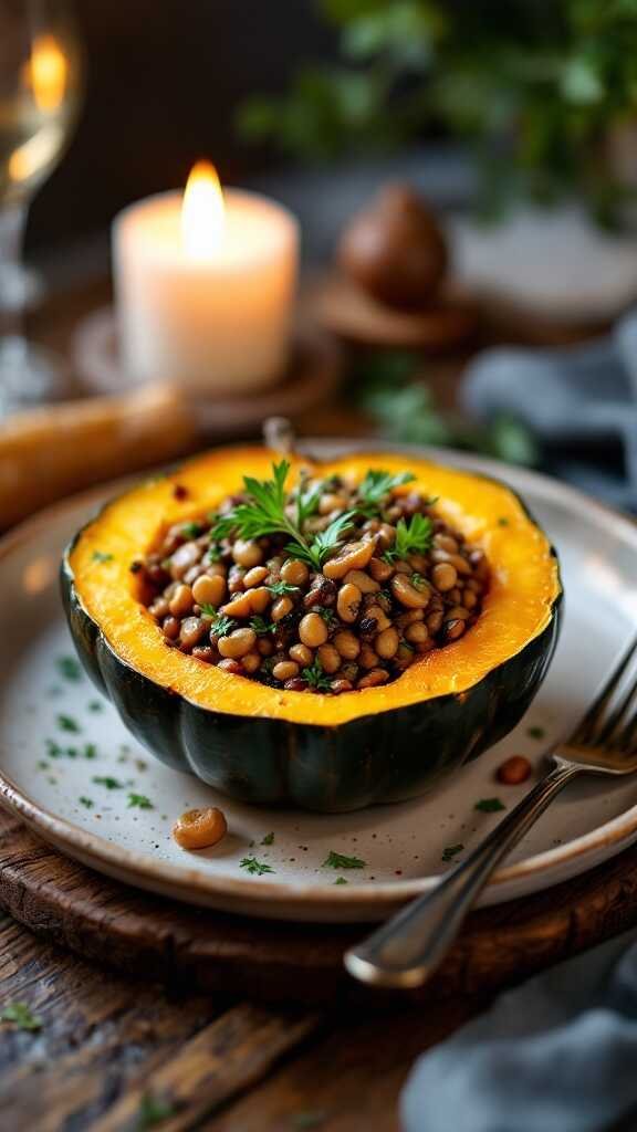 Lentil and mushroom stuffed acorn squash