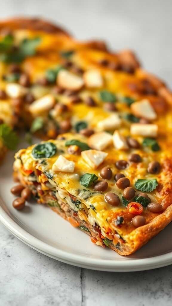 A delicious slice of lentil and vegetable frittata.