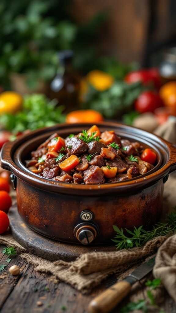 A delicious serving of liver and bacon in a crockpot, showcasing a high-protein, low-carb dish.