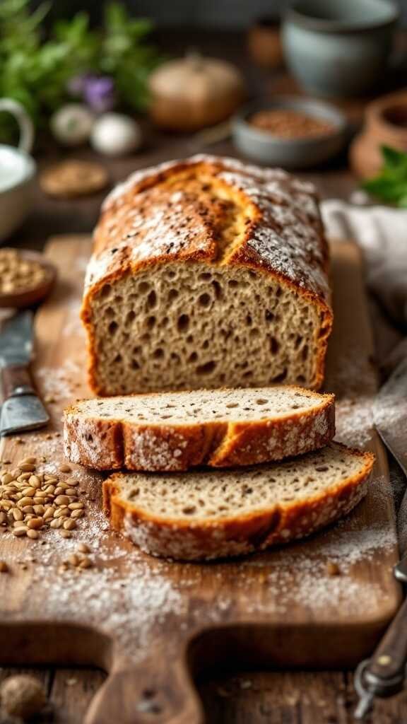 Slices of low-carb rye bread on a wooden board