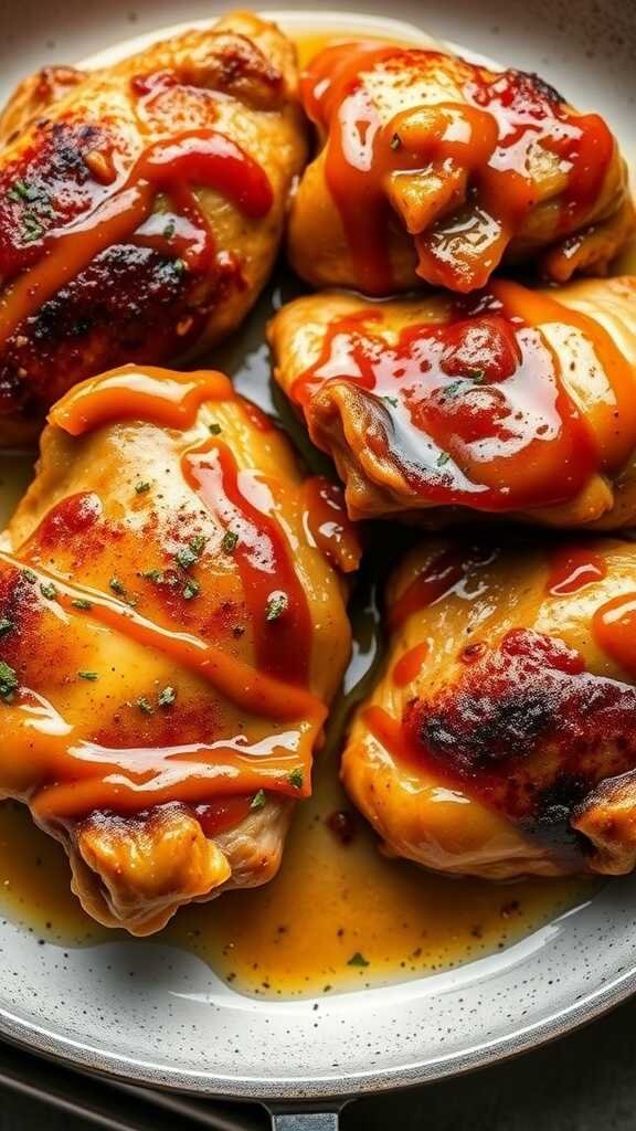 Maple mustard chicken in a slow cooker with a glossy sauce.