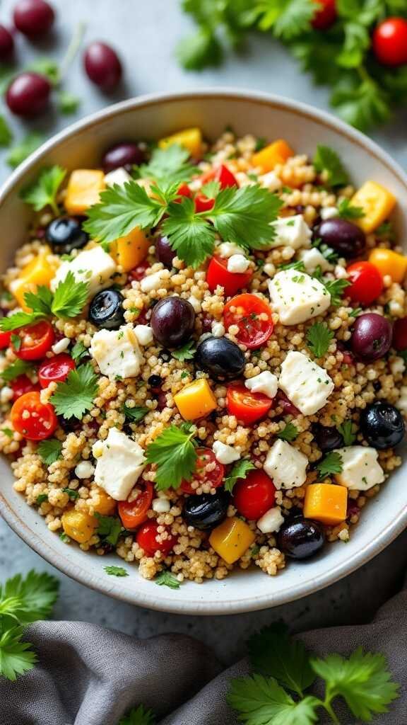 Mediterranean quinoa salad with vegetables and feta