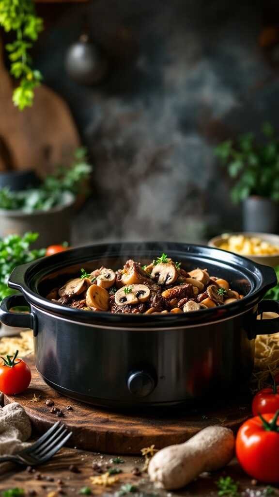Slow cooked Mushroom Pot Roast in a crockpot