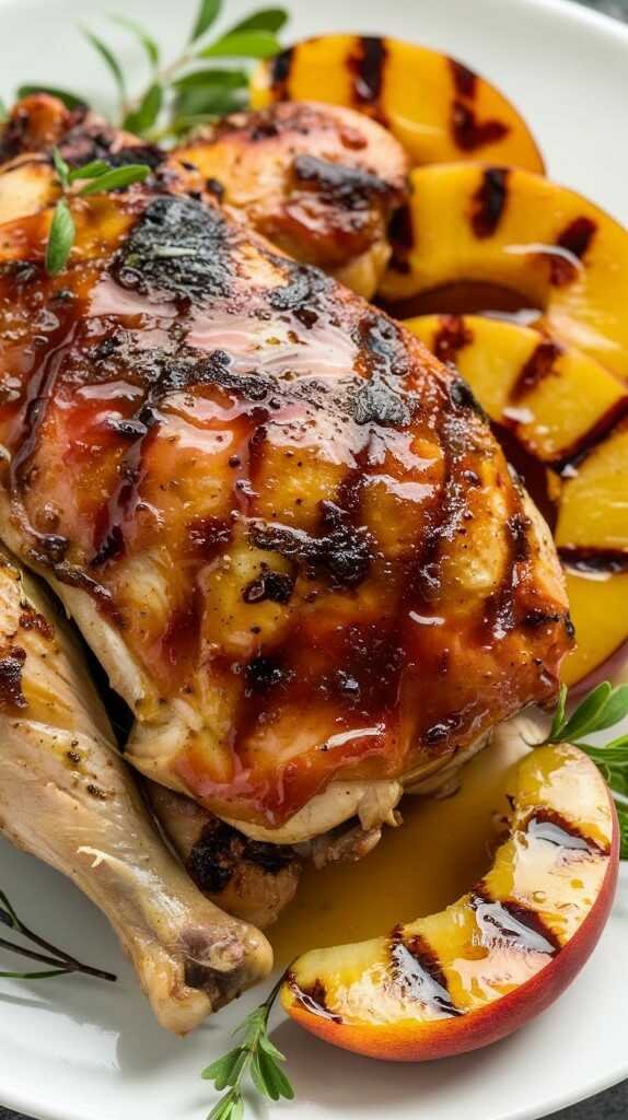 BBQ chicken and peach slices