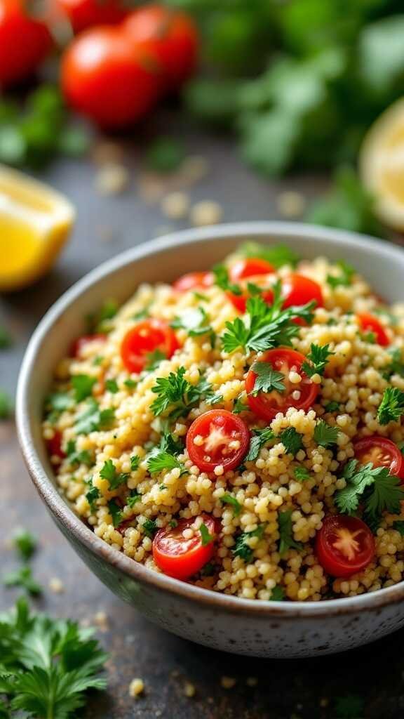 Quinoa Tabbouleh Salad with fresh ingredients and vibrant colors