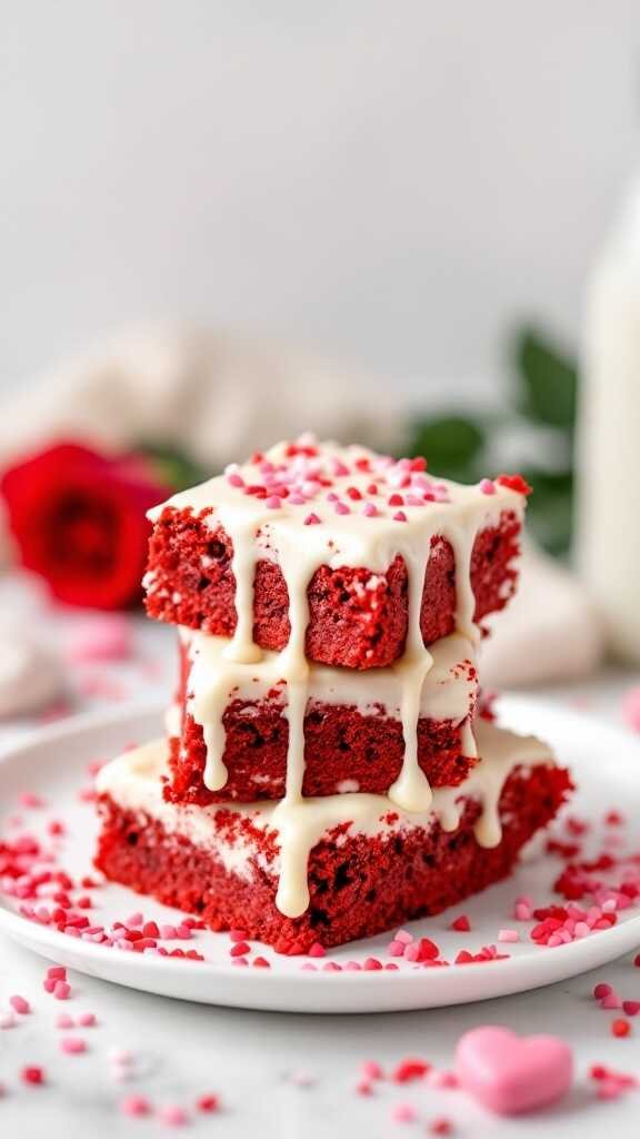 Delicious Red Velvet Layer Bars with cream cheese frosting