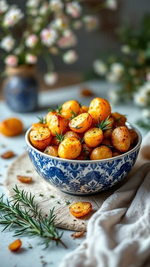 Deliciously roasted breakfast potatoes infused with rosemary, served in a decorative bowl.