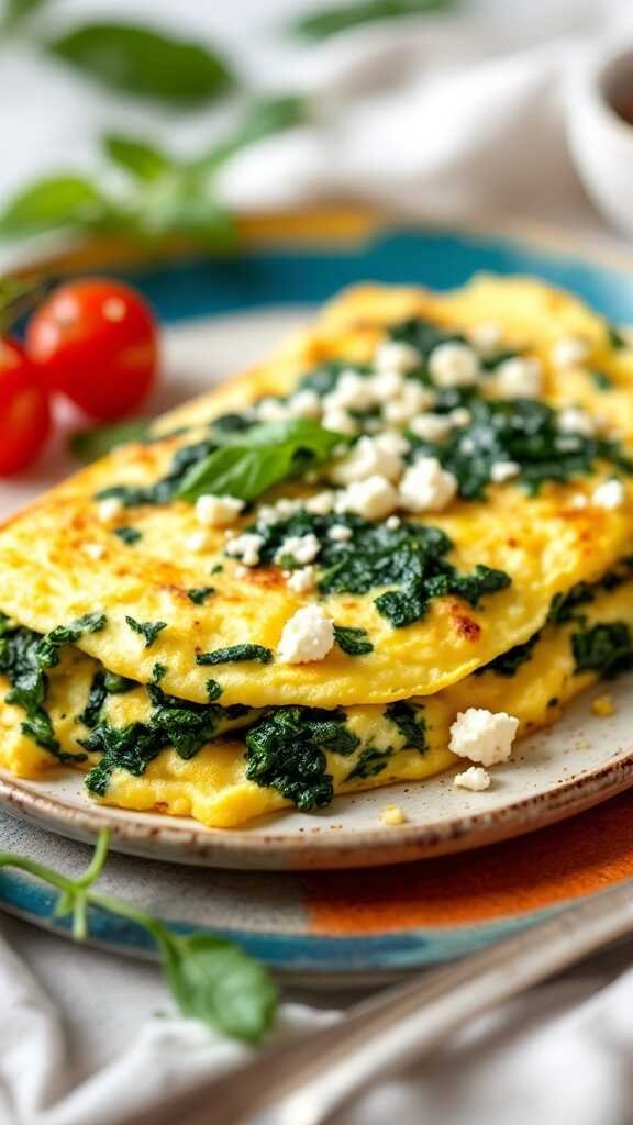 Savory Spinach and Feta Omelette served with fresh ingredients